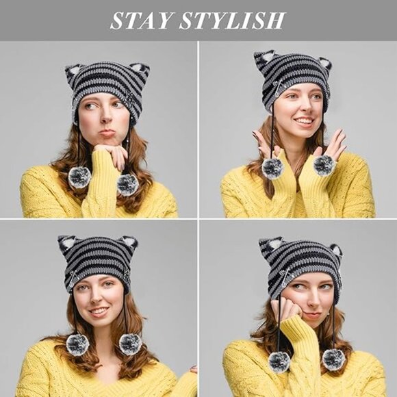 Punk Goth Y2K Hat Cat Ear Skull‎ Cap Brand New !! main image 5